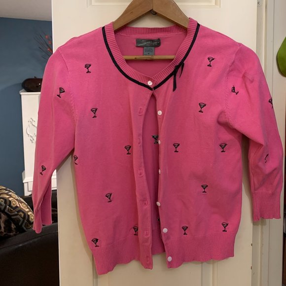 Super Cute & Fun SML Design 1950s-inspired Cardigan with Martini Glass Print - Picture 2 of 6